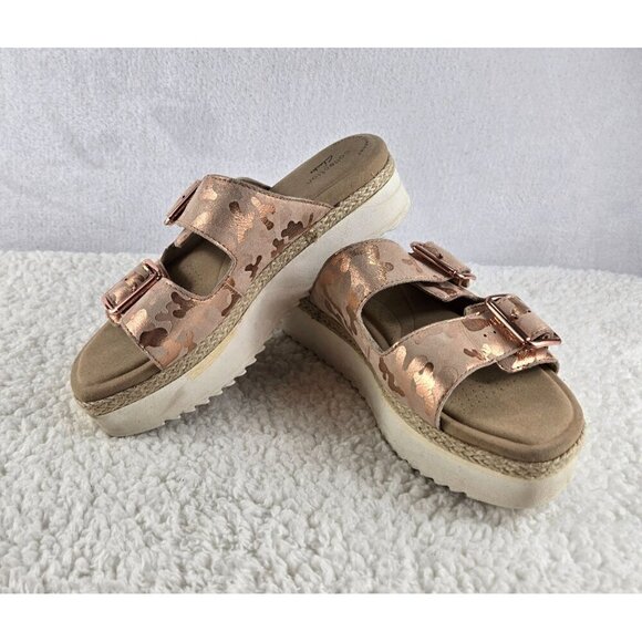 Clarks Ultimate Comfort Slide Sandal Platform Pink Gold Camouflage Leather Upper - Picture 5 of 16